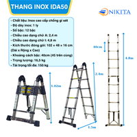 Thang Rút Đôi Inox Chữ A, Chữ I Chính Hãng NIKITA IDA 50