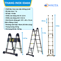 Thang Rút Đôi Inox Chữ A, Chữ I Chính Hãng NIKITA IDA66