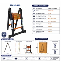 Thang Rút Đôi Thép Carbon Chống Gỉ, Chịu Lực Tốt NIKITA STA30-440