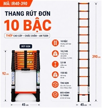 Thang Rút Đơn Thép - Cao 3m9, 10 Bậc - NIKITA IR390 Cho Thi Công Công Trình Trên Cao