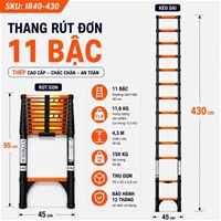 Thang Rút Đơn Thép - Cao 4m3, 11 Bậc - NIKITA IR430 Cho Công Trình Chuyên Nghiệp