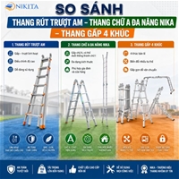 So Sánh Thang Rút Trượt AM - Thang Chữ A NIKA - Thang Gấp 4 Khúc