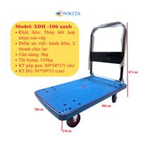 Xe Đẩy Hàng Khung Thép Có Thanh Chịu Lực, Gấp Gọn, 4 Bánh NIKITA XDH-106