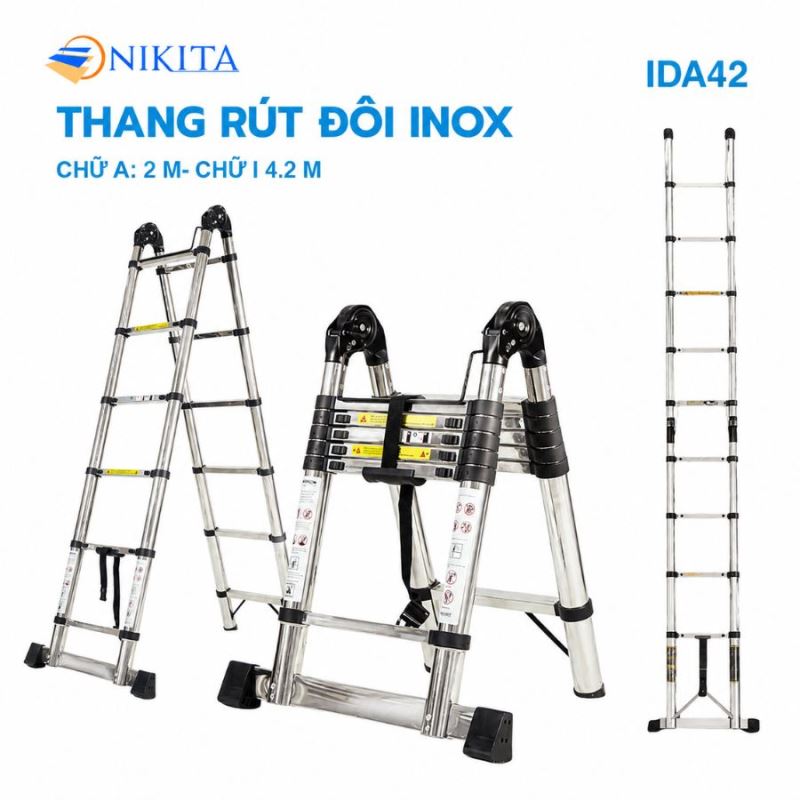 Thang Rút Đôi Inox Chữ A, Chữ I Chính Hãng NIKITA IDA42