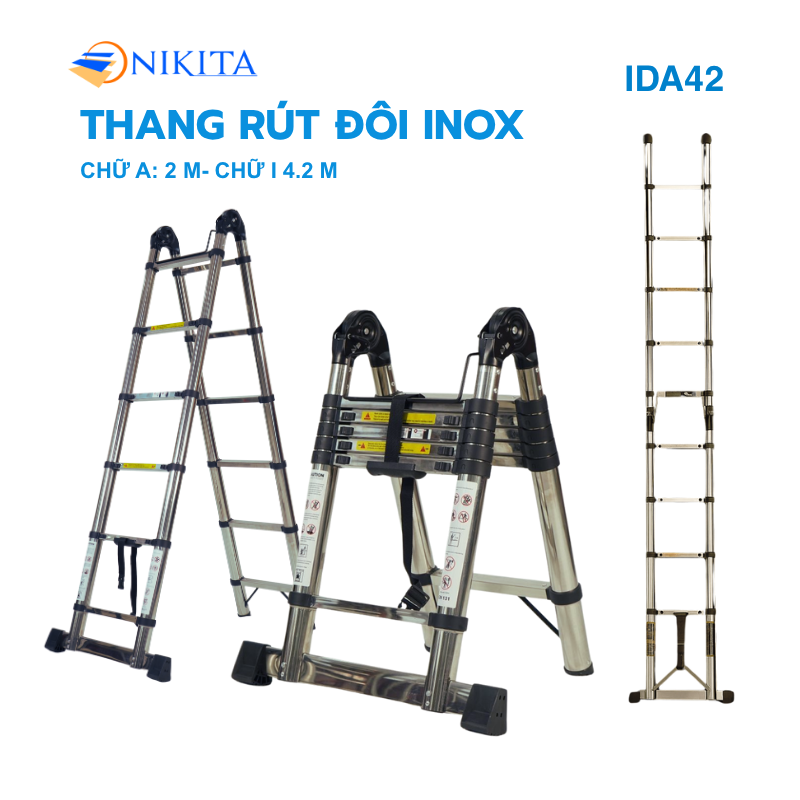 Thang Rút Đôi Inox Chữ A, Chữ I Chính Hãng NIKITA IDA42