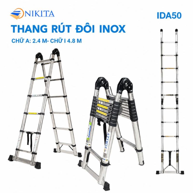 Thang Rút Đôi Inox Chữ A, Chữ I Chính Hãng NIKITA IDA50