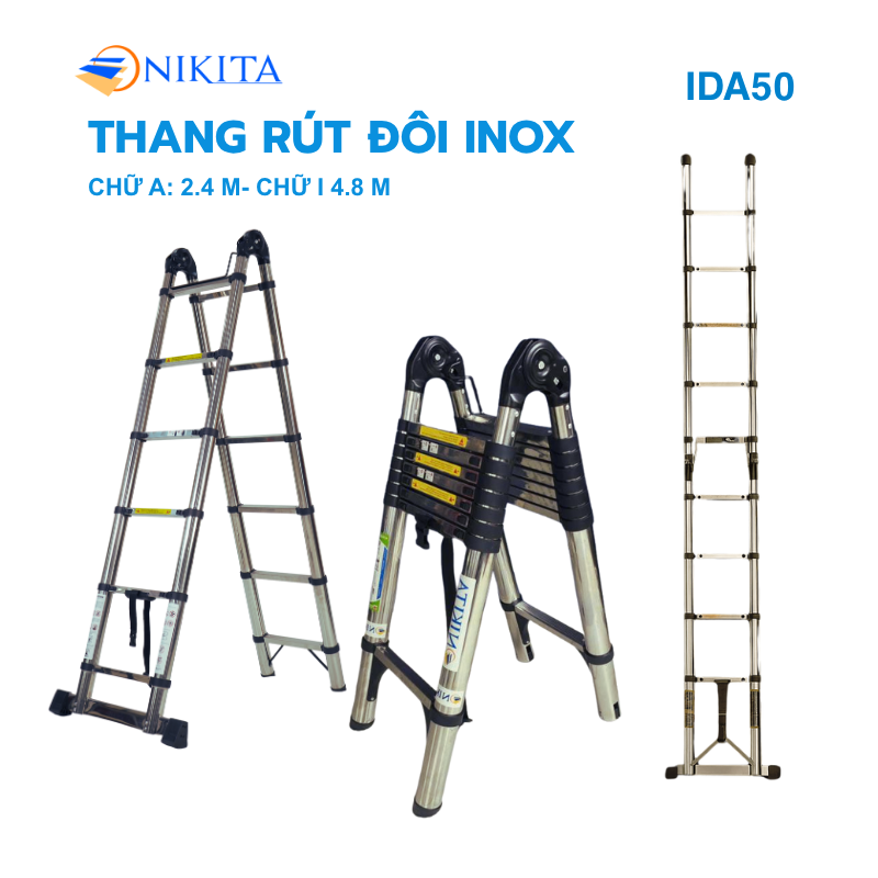 Thang Rút Đôi Inox Chữ A, Chữ I Chính Hãng NIKITA IDA 50