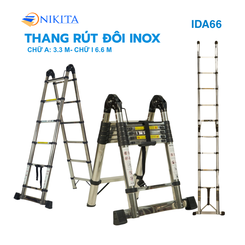 Thang Rút Đôi Inox Chữ A, Chữ I Chính Hãng NIKITA IDA66