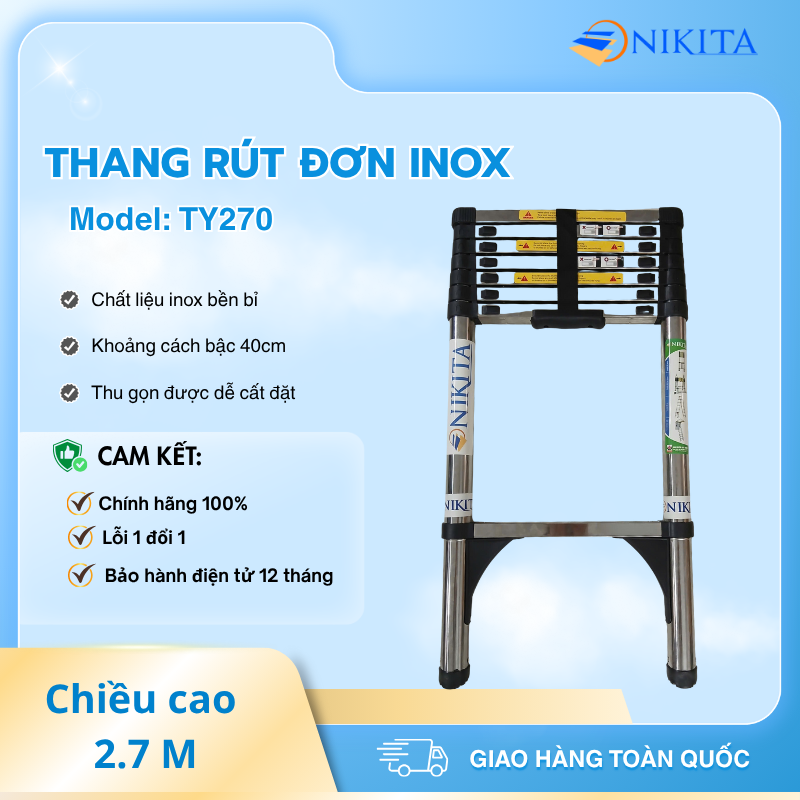 Thang INOX Rút Đơn Chống Trượt NIKITA TY-270